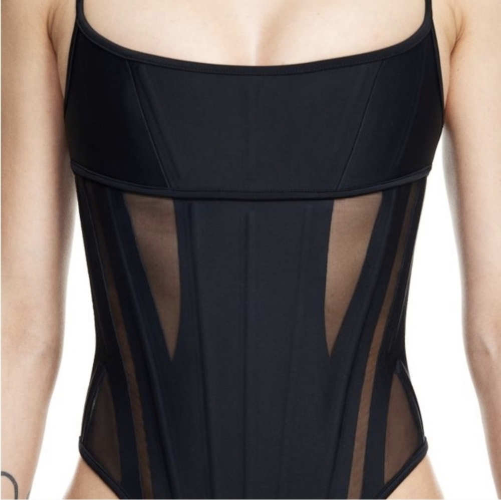 NWT Mugler x HM Mesh-paneled Corset Top black, sz XS Limited Edition H&M - Picture 5 of 7